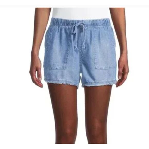 For The Republic Lg Shorts Tencil "Jean" Boho Drawstring Soft Flowy Cut Off Raw - Picture 2 of 14